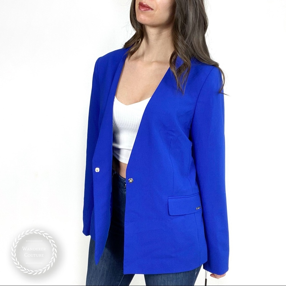 CALVIN KLEIN Collarless Snap Royal Blue Blazer